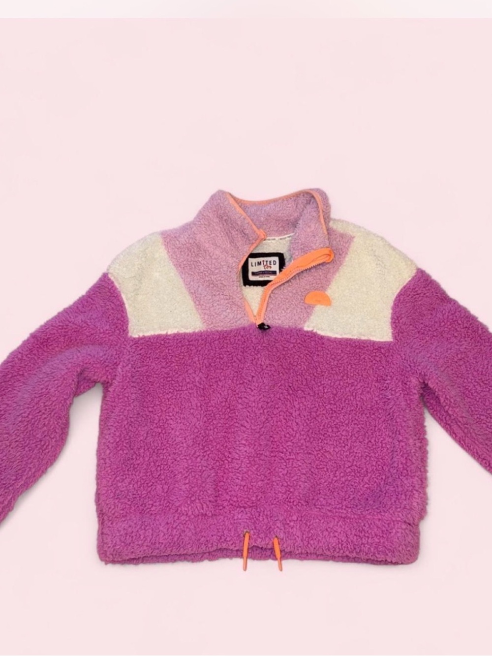 Limited Too Fuzzy Purple, Cream & Soft Pink Sherpa Pullover with Orange Trim